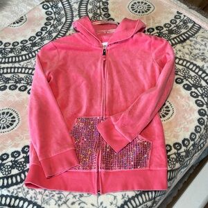 Pink Velour Hooded Zip Jacket